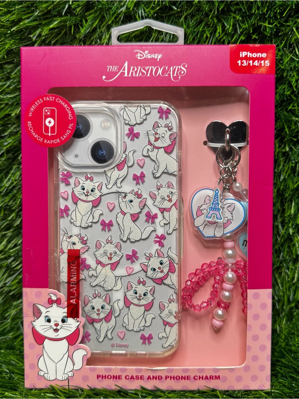 Disney Aristocats MARIE iPhone 13/14/15 Phone Case & Charm Sparkle Cat NEW